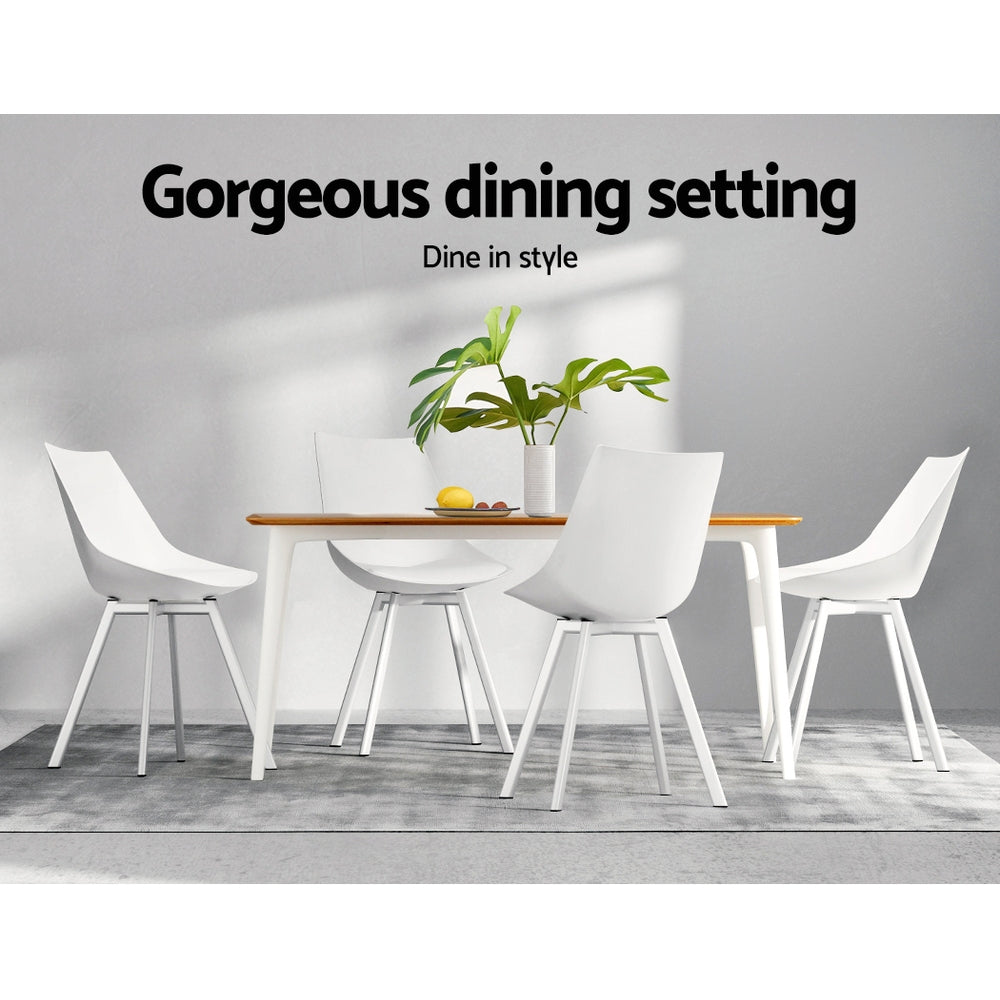 TWSC Dining Chairs Set of 2 PU Leather Plastic Metal White