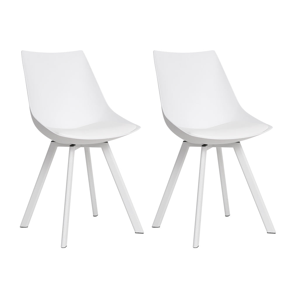 TWSC Dining Chairs Set of 2 PU Leather Plastic Metal White