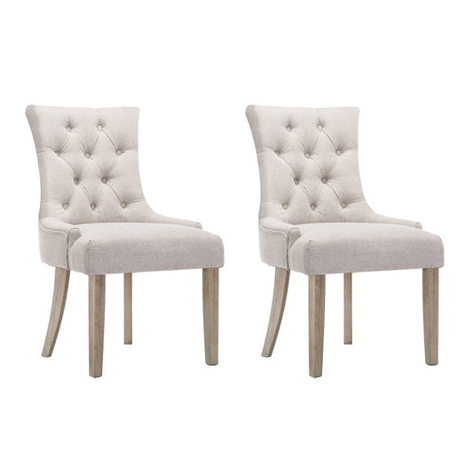 TWSC Dining Chairs Set of 2 Linen French Provincial Beige