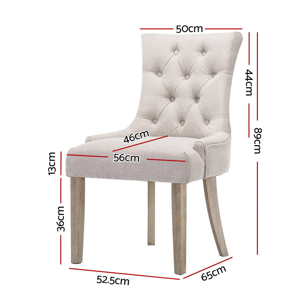 TWSC Dining Chairs Set of 2 Linen French Provincial Beige