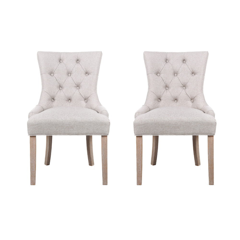 TWSC Dining Chairs Set of 2 Linen French Provincial Beige