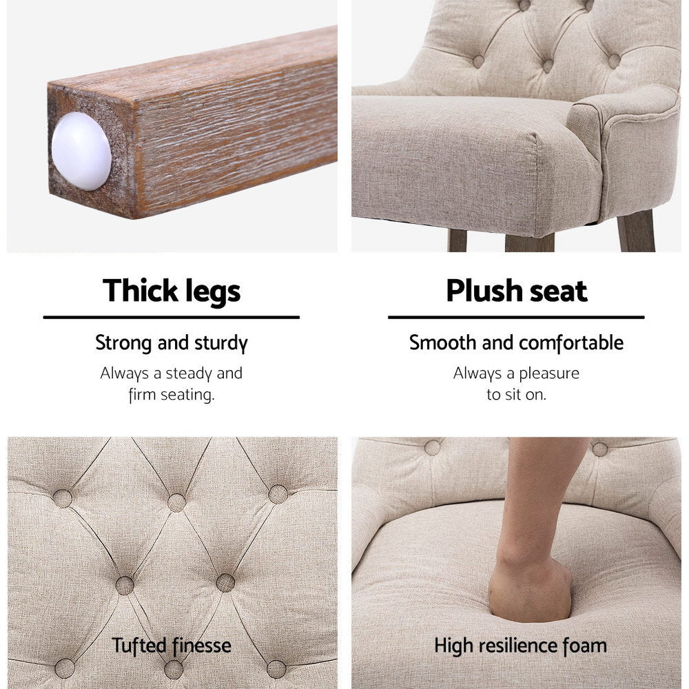 TWSC Dining Chairs Set of 2 Linen French Provincial Beige