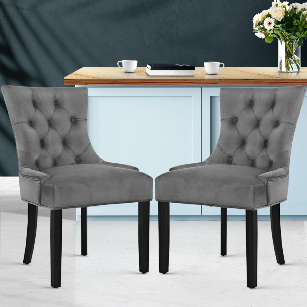 TWSC Dining Chairs Set of 2 Velvet French Provincial Grey
