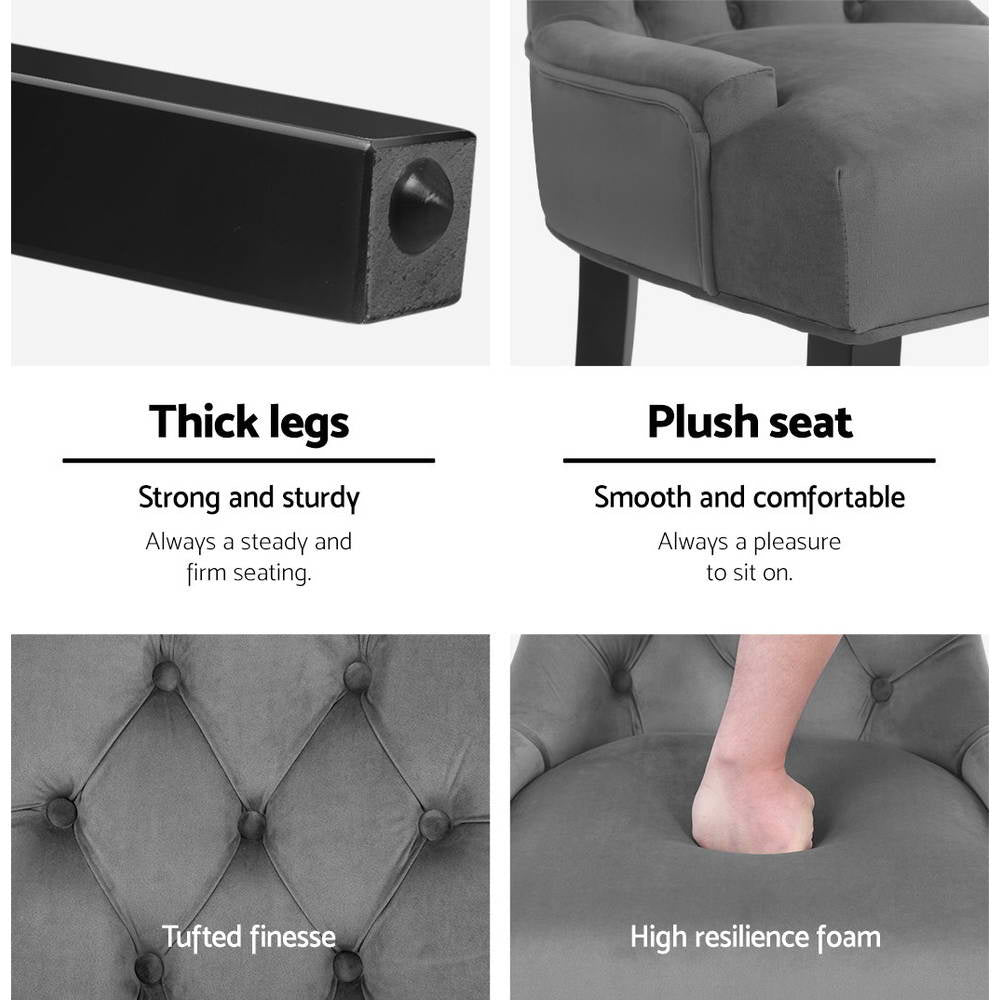 TWSC Dining Chairs Set of 2 Velvet French Provincial Grey