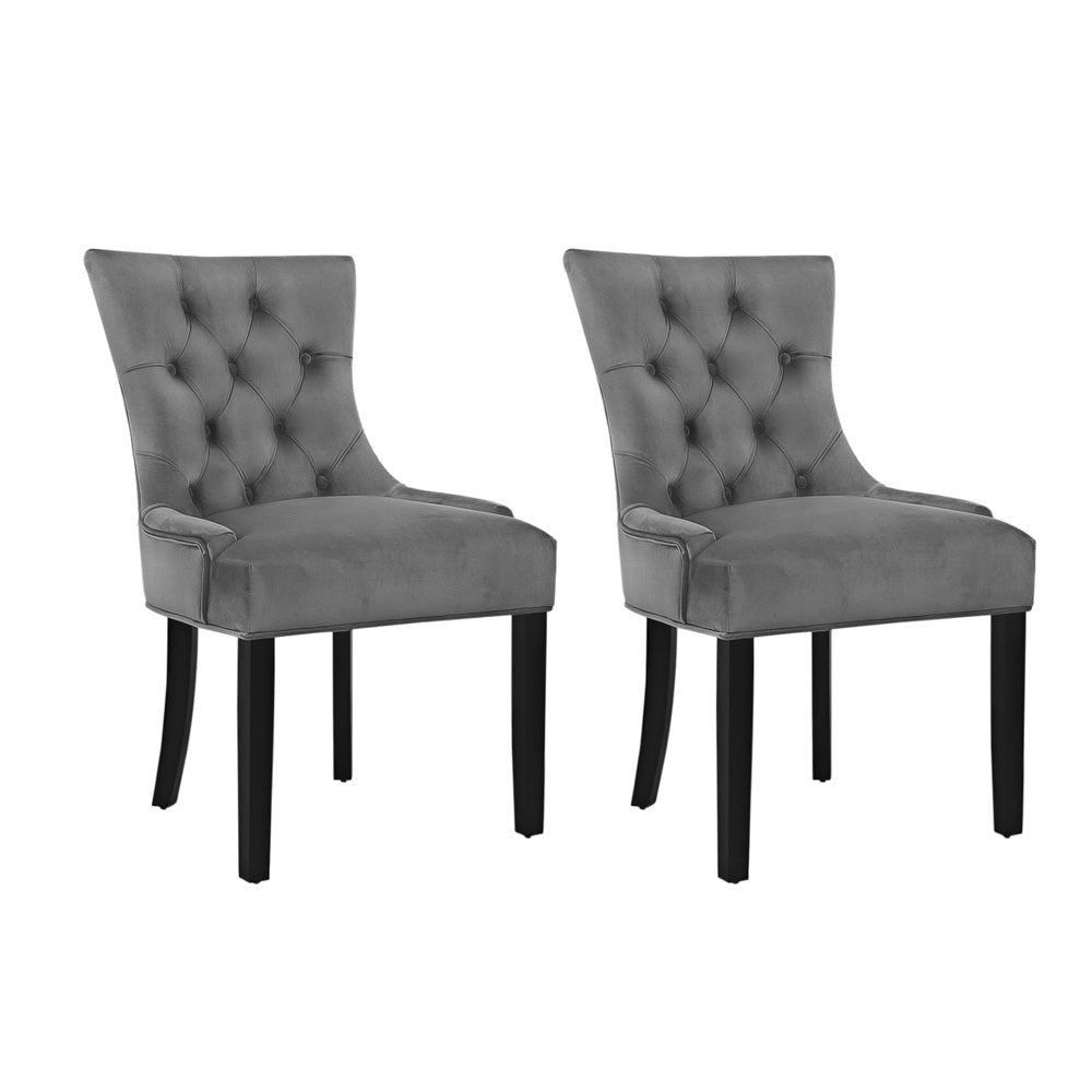 TWSC Dining Chairs Set of 2 Velvet French Provincial Grey