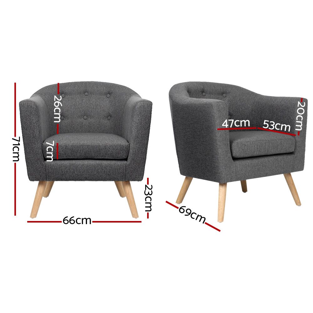 TWSC Armchair Tub Chair Grey Adora