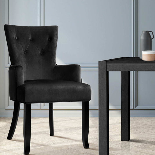 TWSC Dining Chair Velvet French Provincial Armchair Black