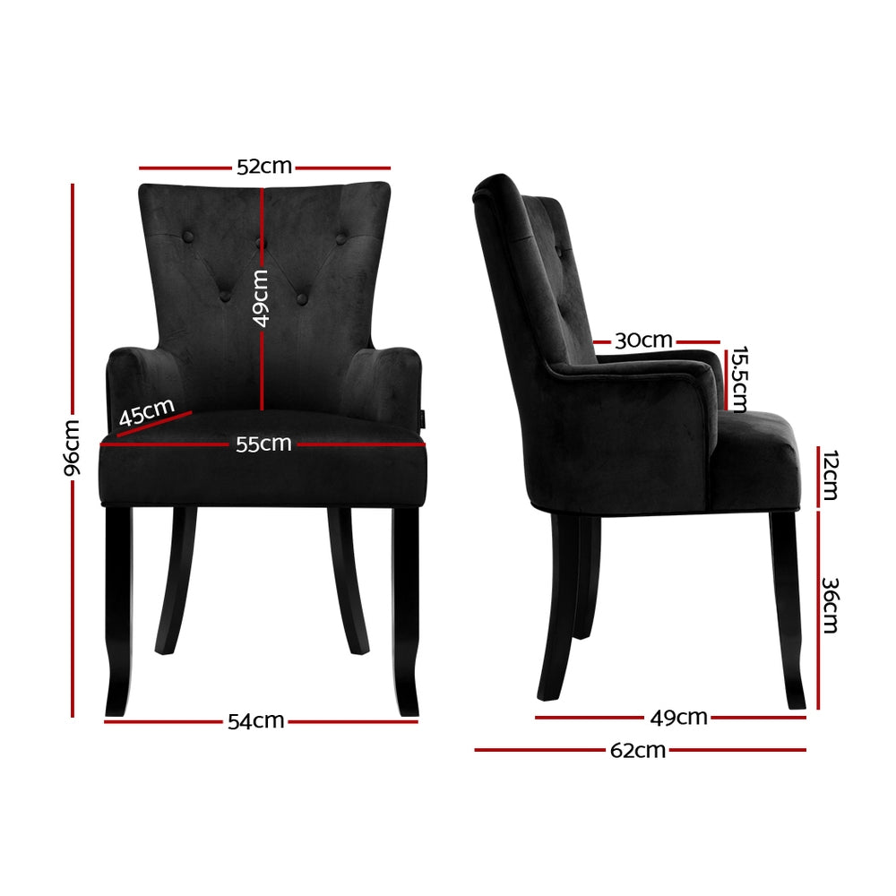 TWSC Dining Chair Velvet French Provincial Armchair Black