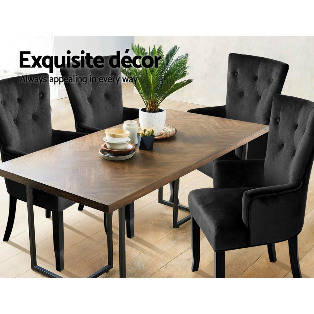 TWSC Dining Chair Velvet French Provincial Armchair Black