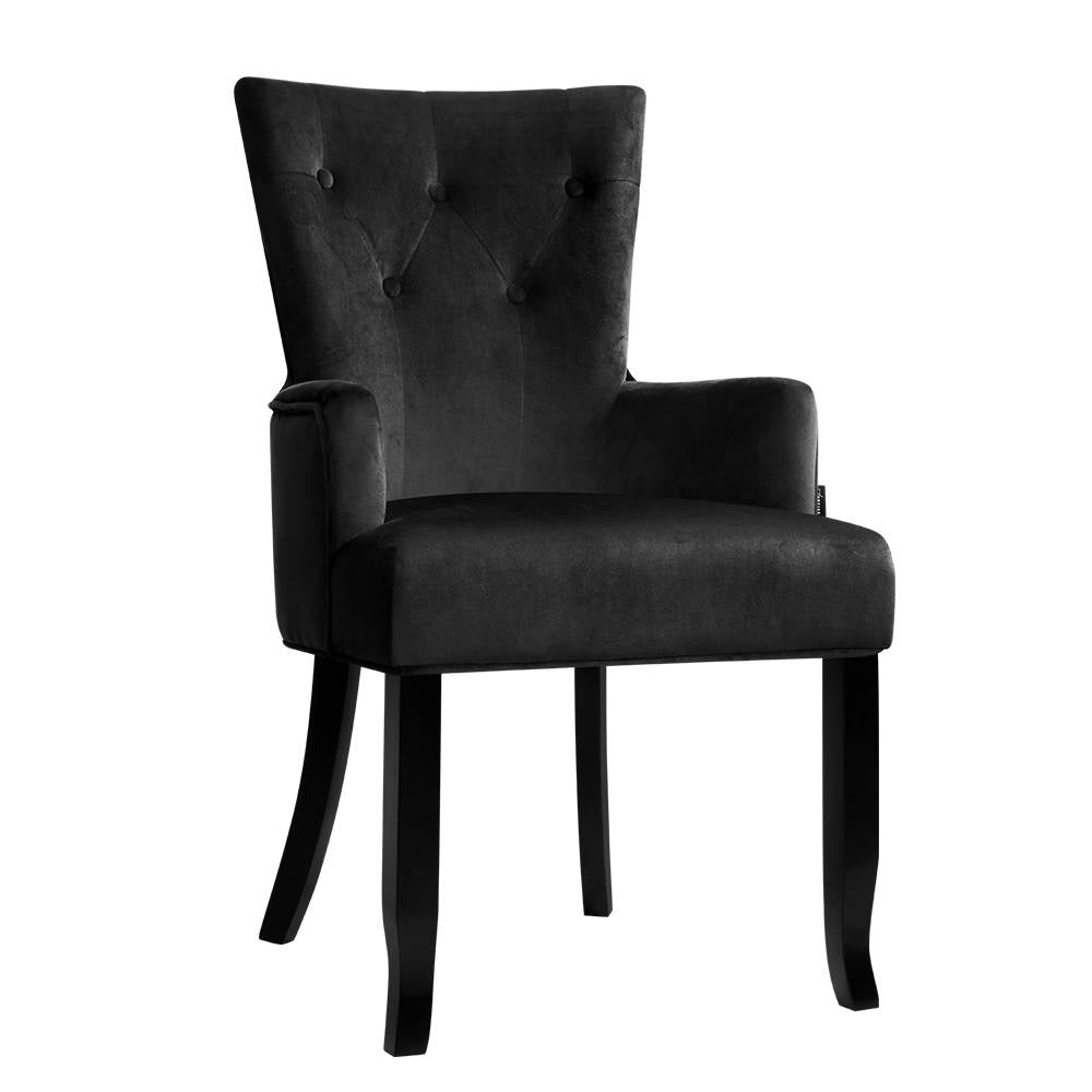 TWSC Dining Chair Velvet French Provincial Armchair Black