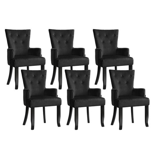 6x TWSC Dining Chairs Velvet French Provincial Armchair Black