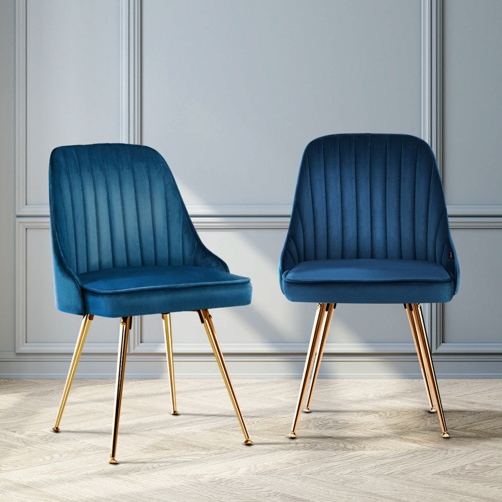 TWSC Dining Chairs Set of 2 Velvet Channel Tufted Blue