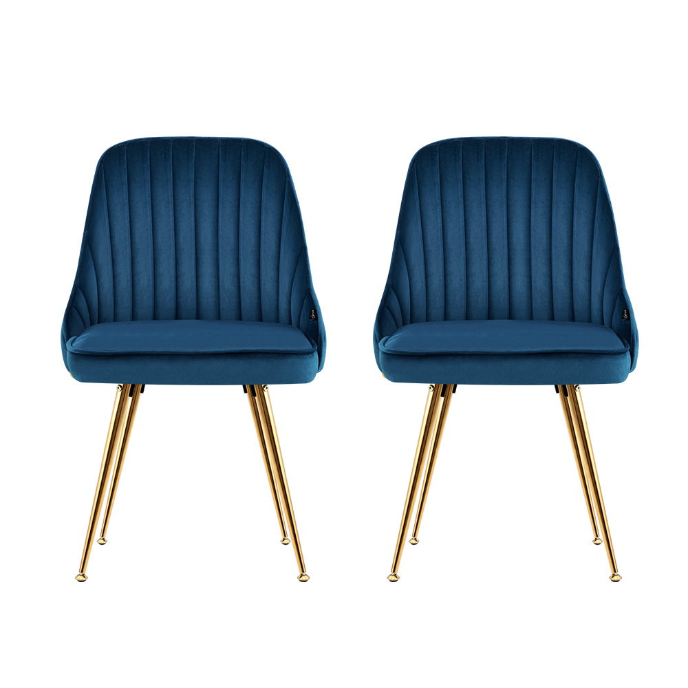 TWSC Dining Chairs Set of 2 Velvet Channel Tufted Blue