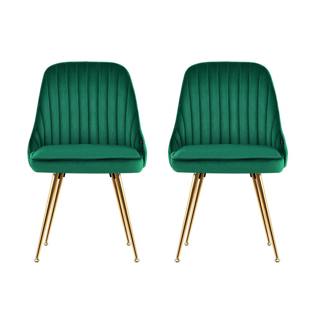 TWSC Dining Chairs Set of 2 Velvet Channel Tufted Green