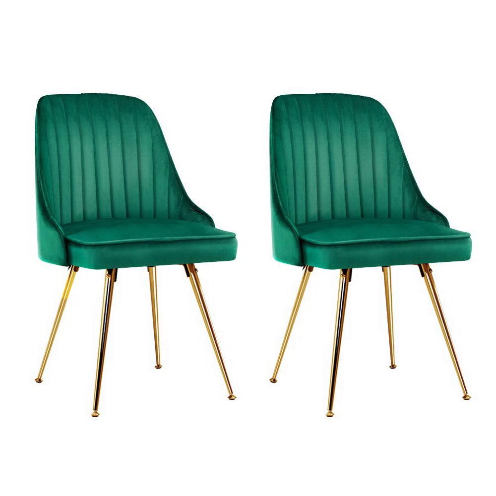 TWSC Dining Chairs Set of 2 Velvet Channel Tufted Green