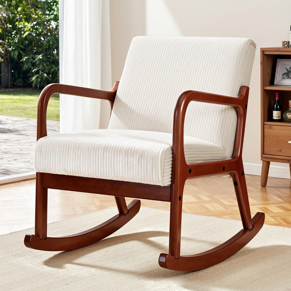 TWSC Rocking Armchair Lounge Chair Corduroy Beige
