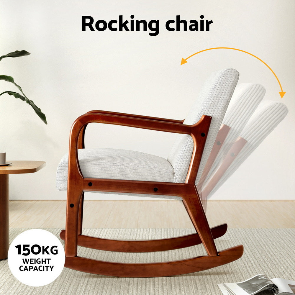 TWSC Rocking Armchair Lounge Chair Corduroy Beige