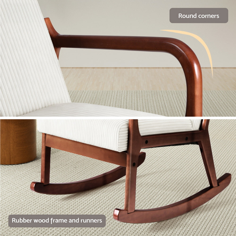 TWSC Rocking Armchair Lounge Chair Corduroy Beige