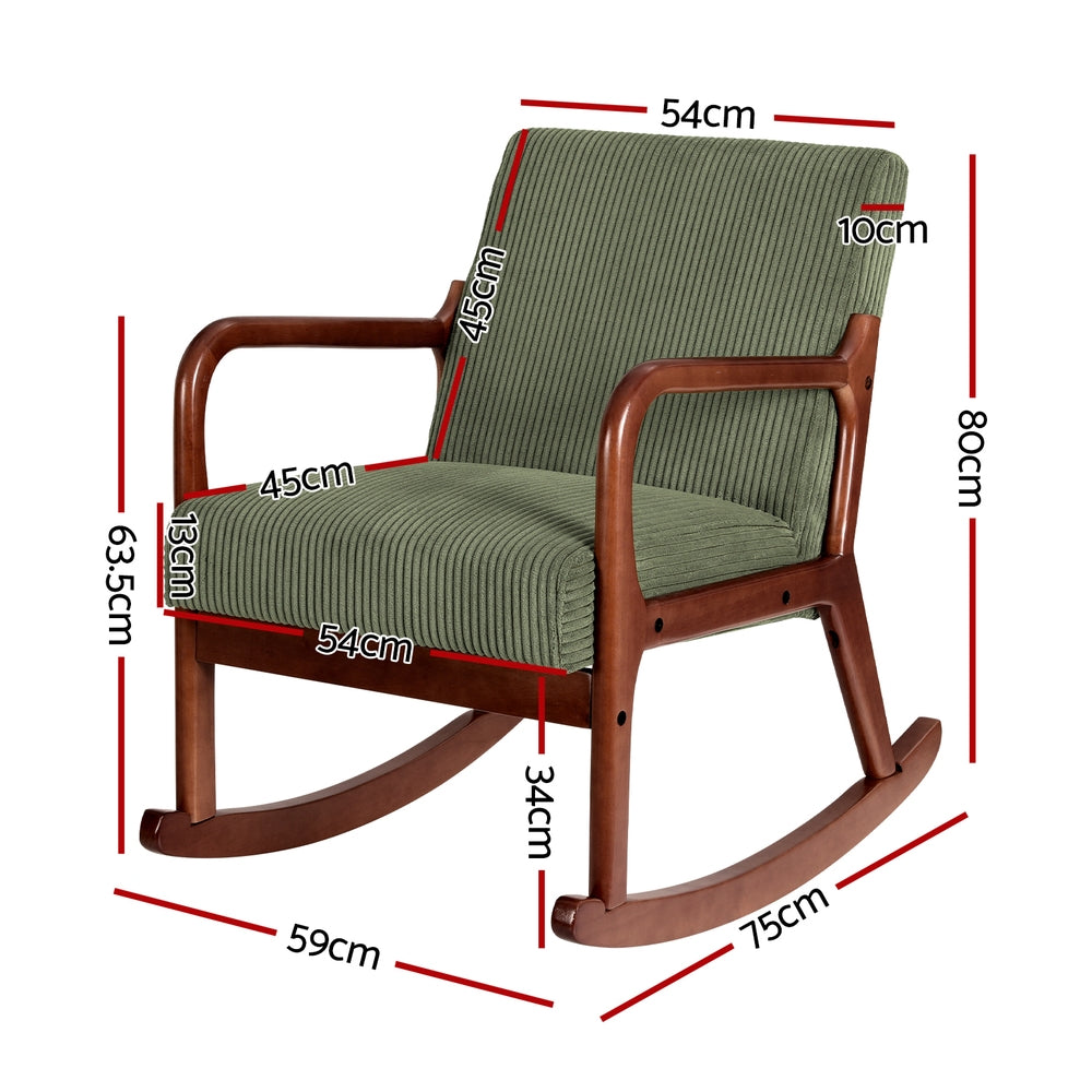 TWSC Rocking Armchair Lounge Chair Corduroy Green