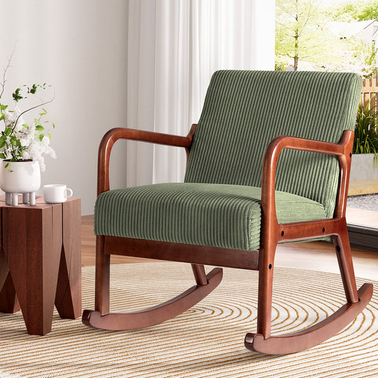 TWSC Rocking Armchair Lounge Chair Corduroy Green