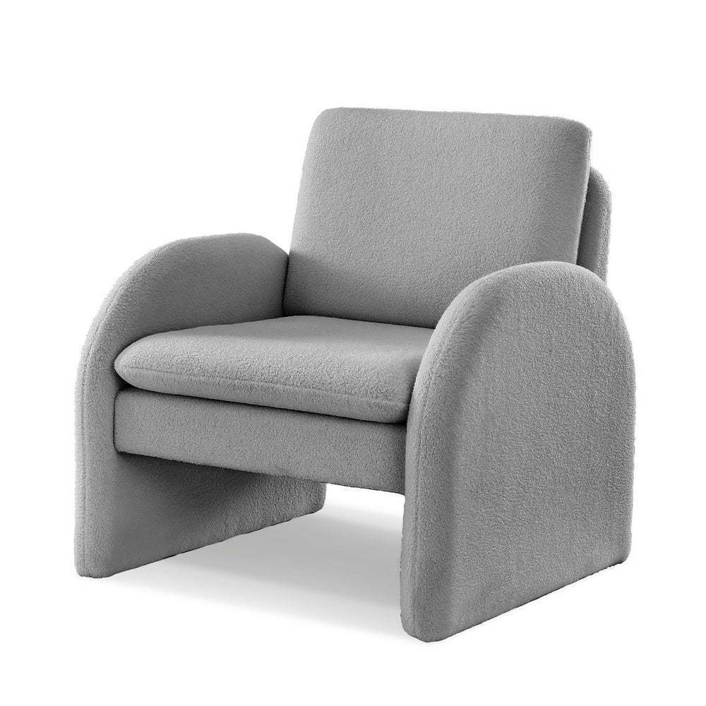 Armchair Accent Chair – Curved Arm, Grey Boucle Upholstery