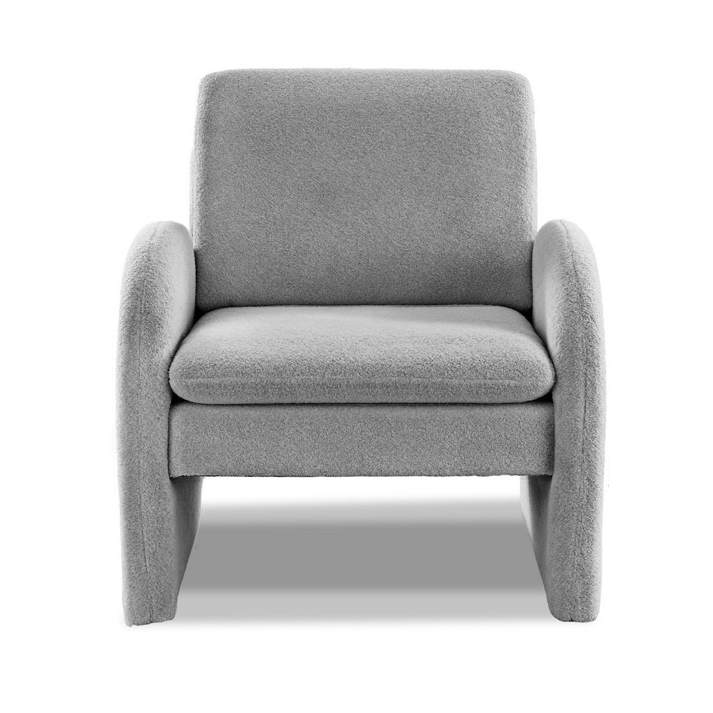 Armchair Accent Chair – Curved Arm, Grey Boucle Upholstery
