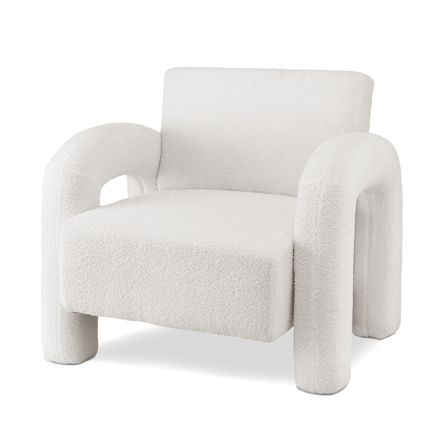Armchair Accent Chair – Curved Seat, White Boucle Upholstery