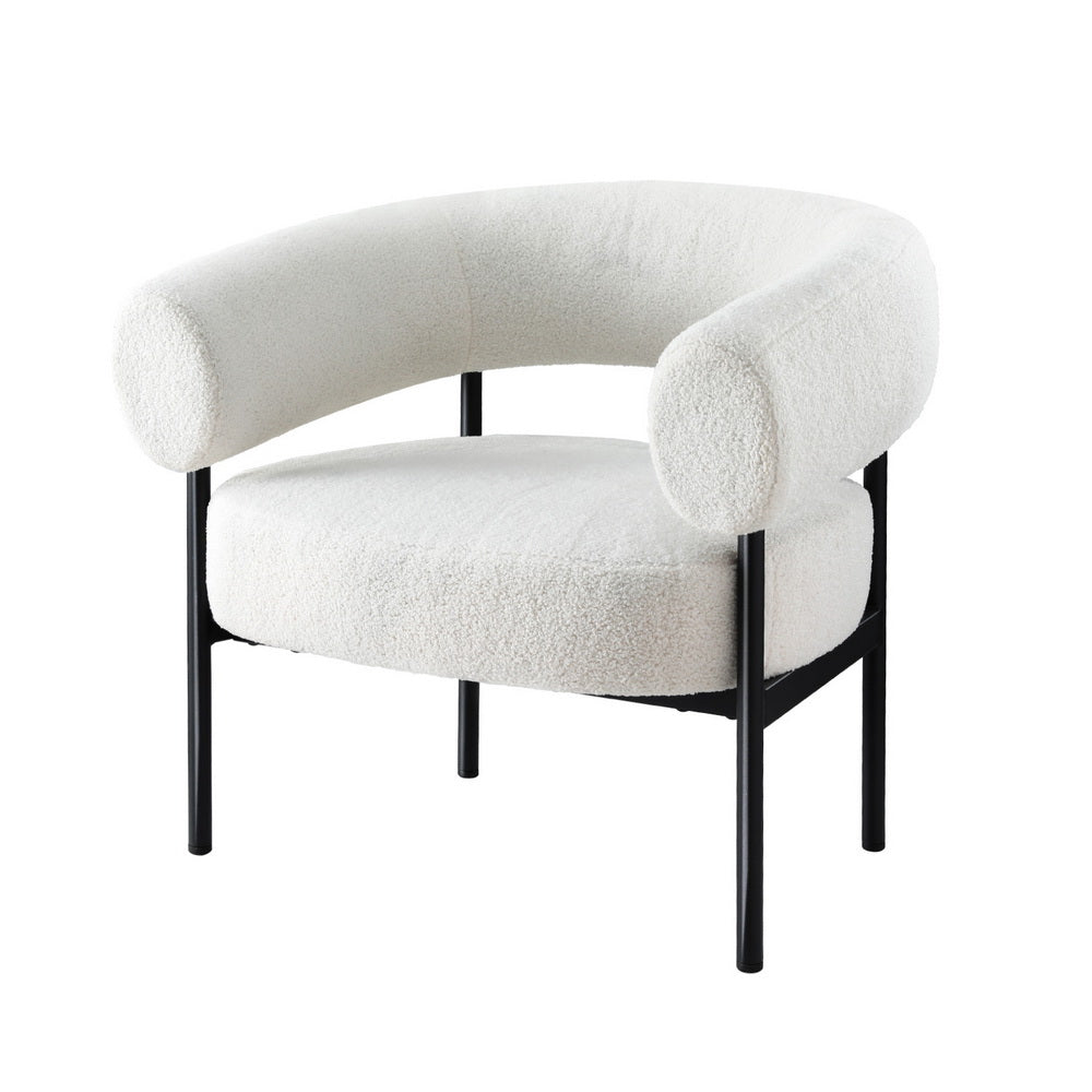 Armchair Accent Chair – Curved Boucle Upholstery, White