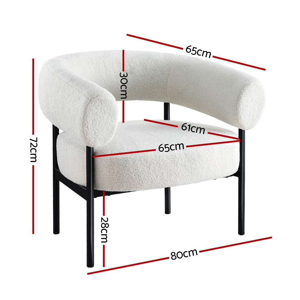 Armchair Accent Chair – Curved Boucle Upholstery, White