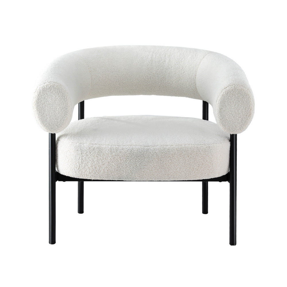 Armchair Accent Chair – Curved Boucle Upholstery, White