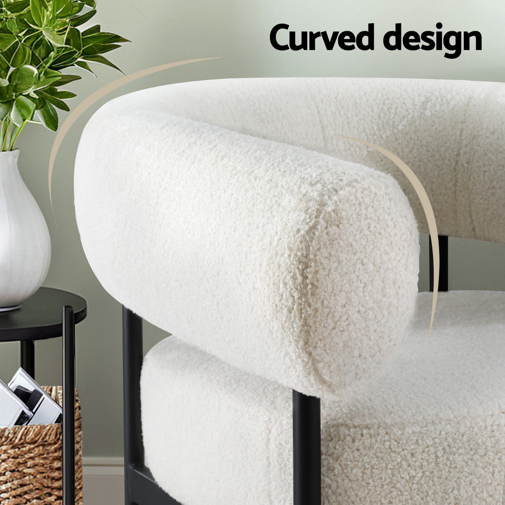 Armchair Accent Chair – Curved Boucle Upholstery, White