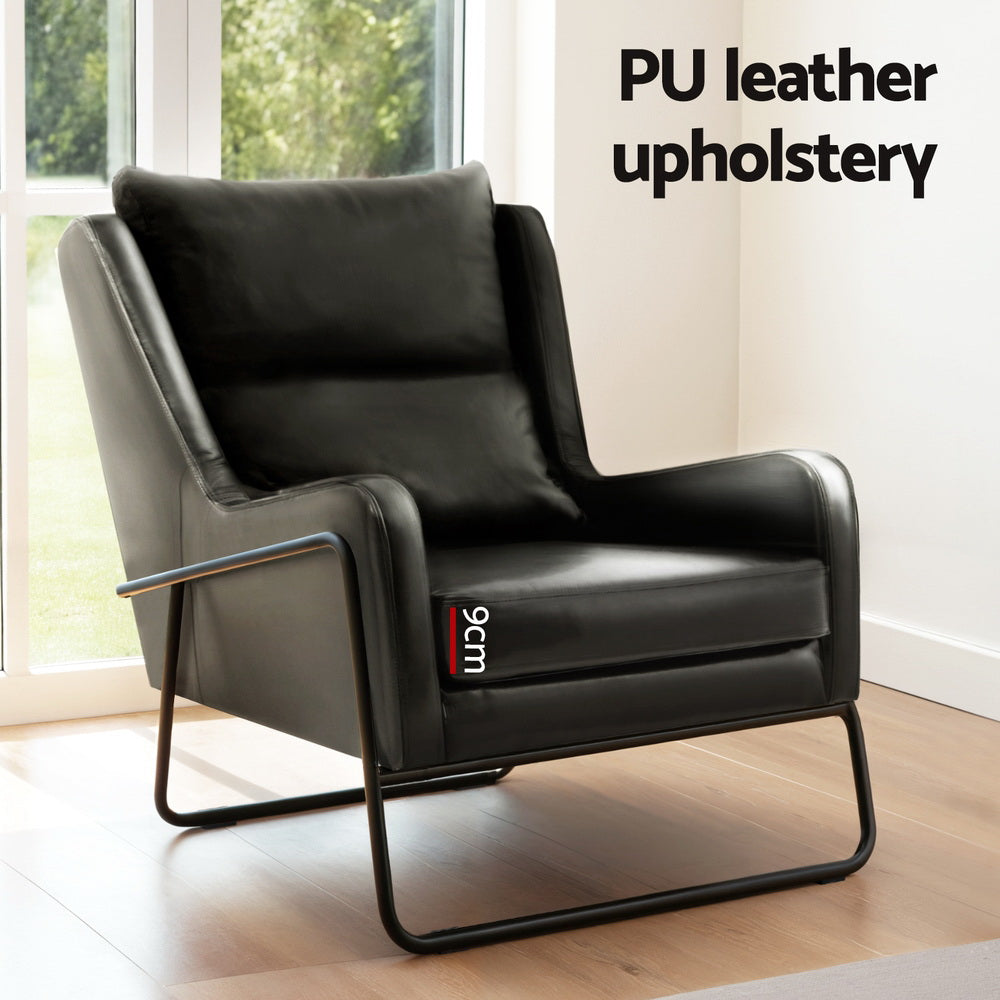 TWSC Armchair Accent Chair PU Leather Wingback Black