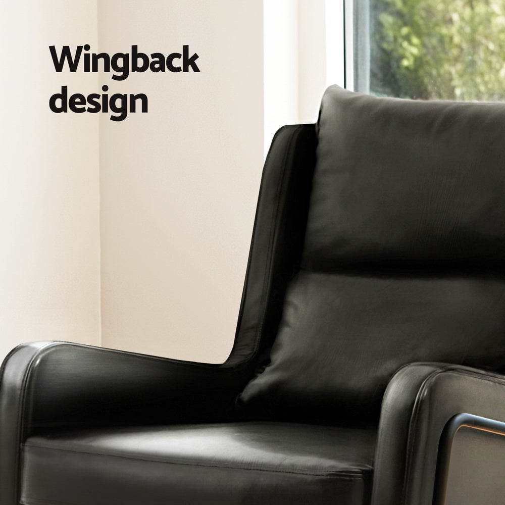 TWSC Armchair Accent Chair PU Leather Wingback Black