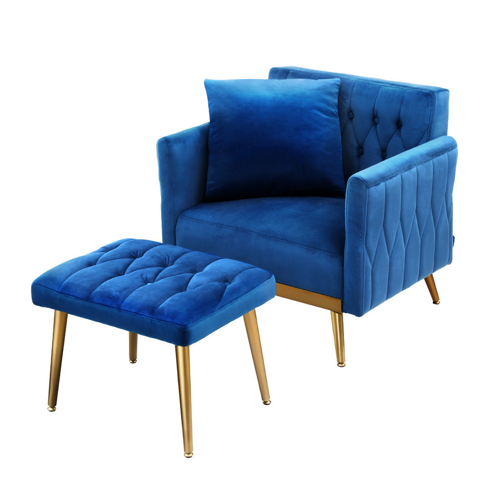 TWSC Armchair Ottoman Accent Chair Pillow Velvet Blue