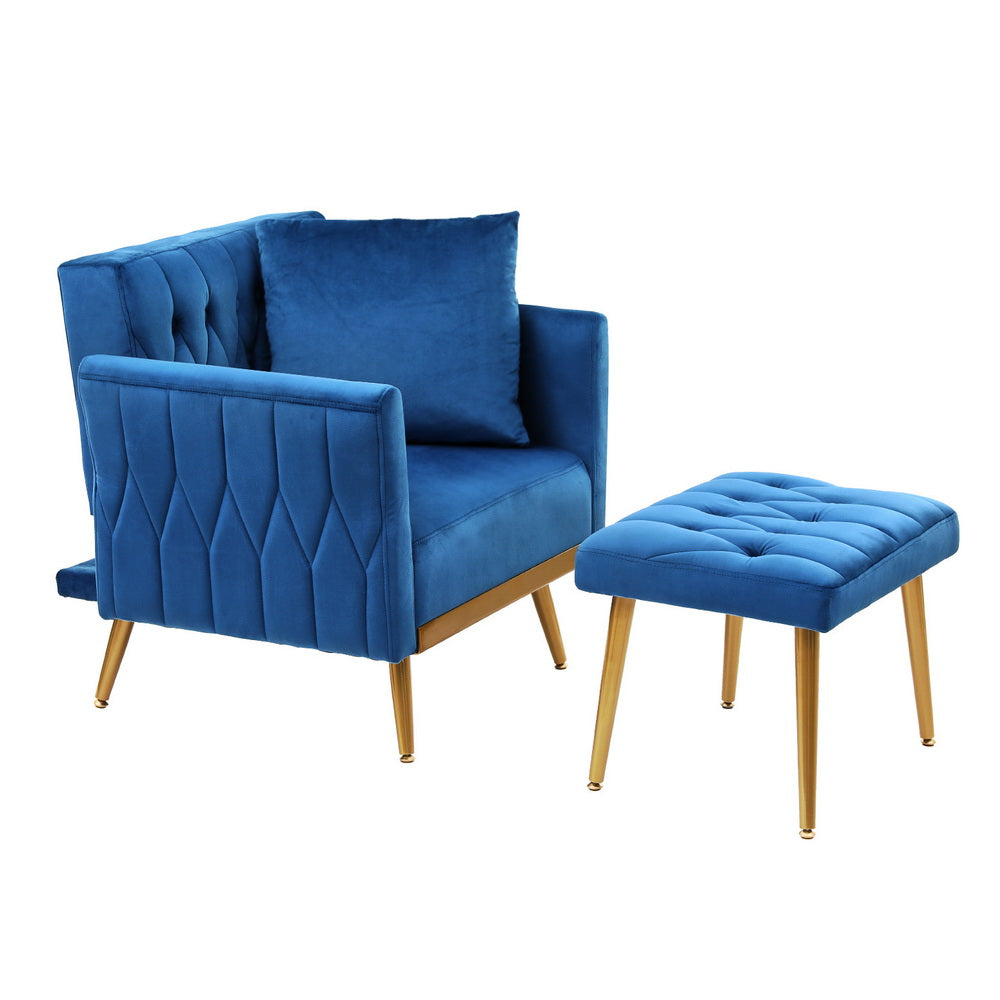 TWSC Armchair Ottoman Accent Chair Pillow Velvet Blue
