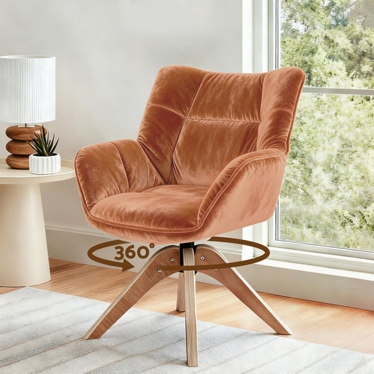 Swivel Armchair – Velvet Upholstery, Brown