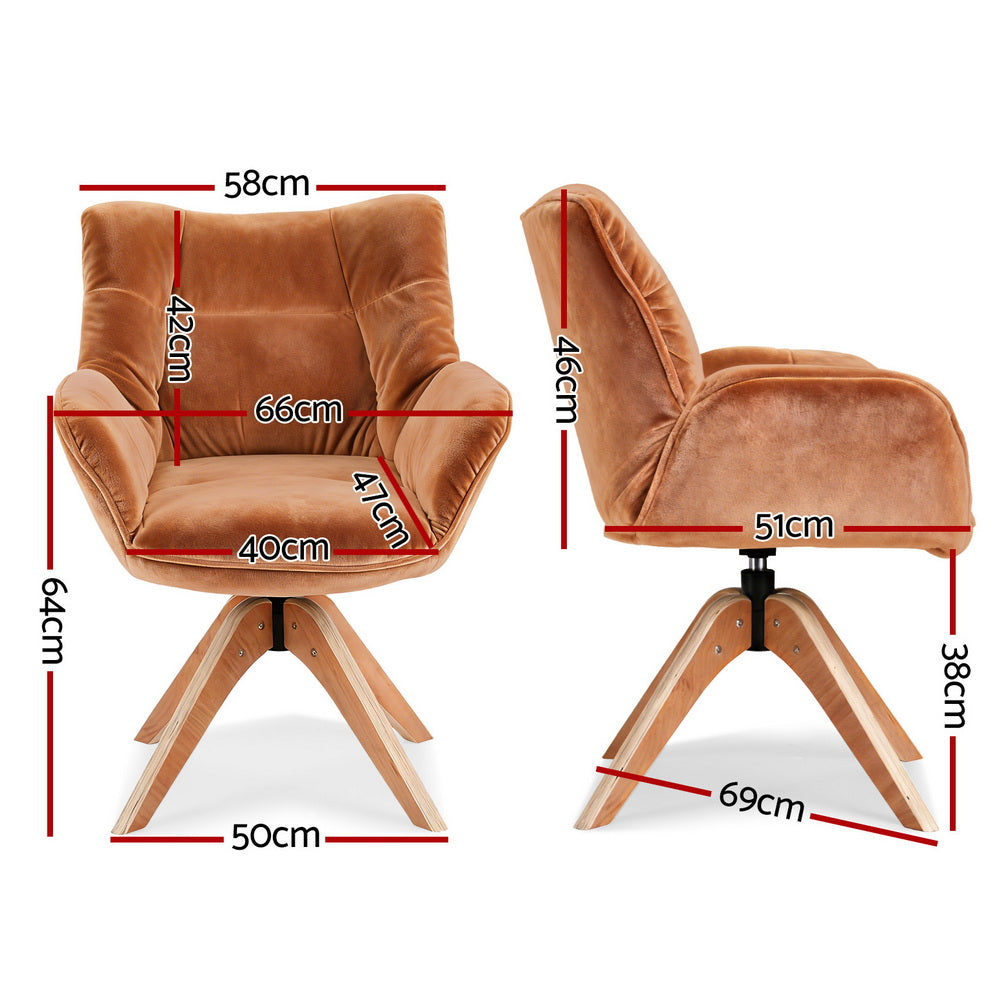 Swivel Armchair – Velvet Upholstery, Brown