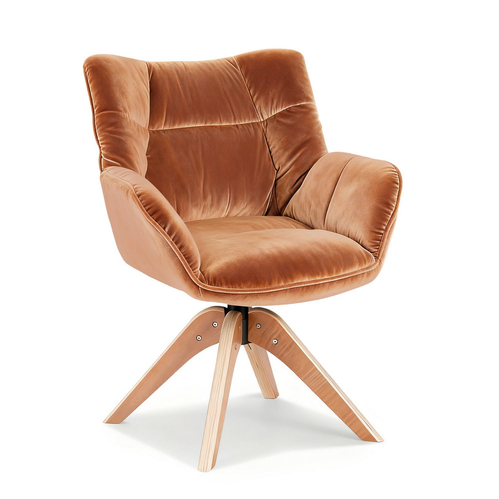 Swivel Armchair – Velvet Upholstery, Brown