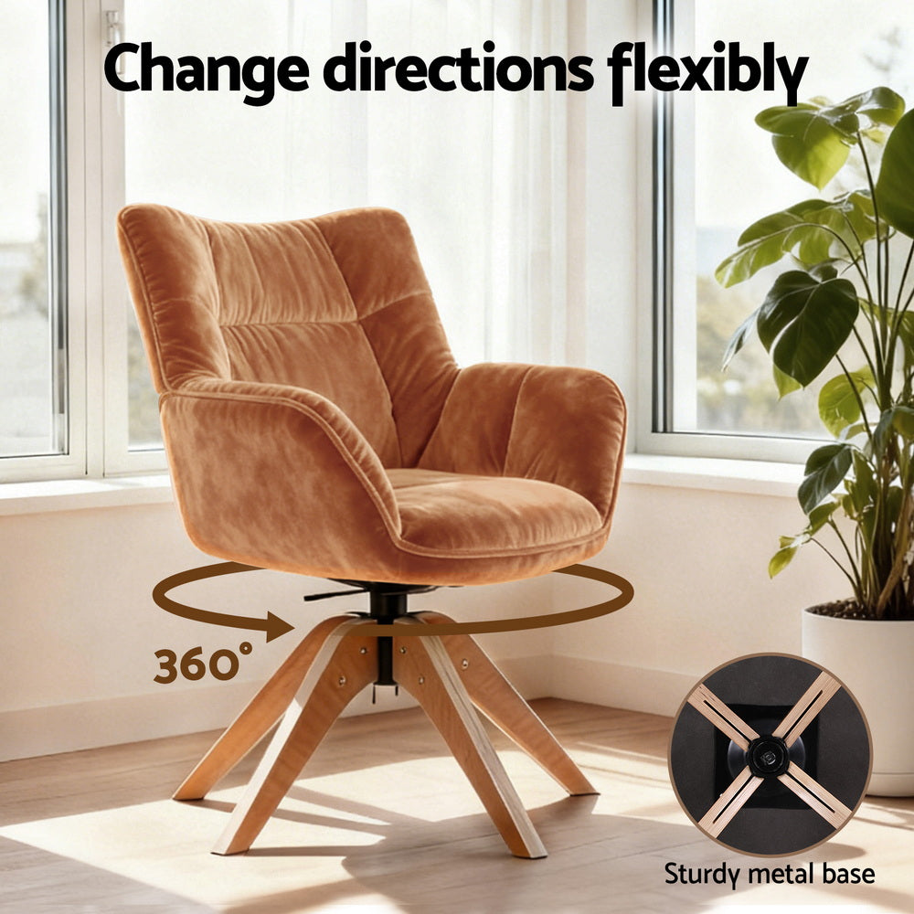 Swivel Armchair – Velvet Upholstery, Brown