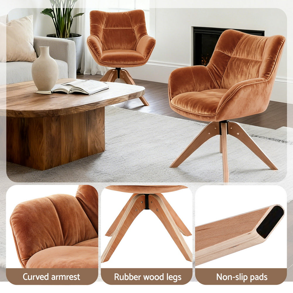 Swivel Armchair – Velvet Upholstery, Brown