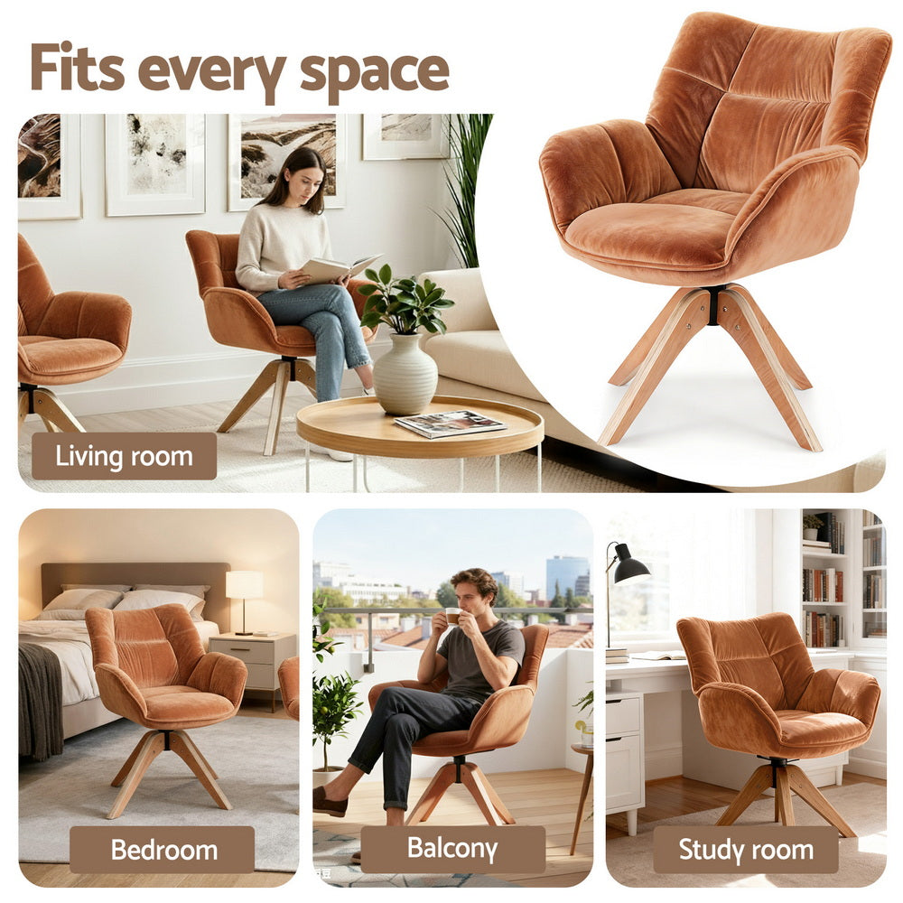 Swivel Armchair – Velvet Upholstery, Brown