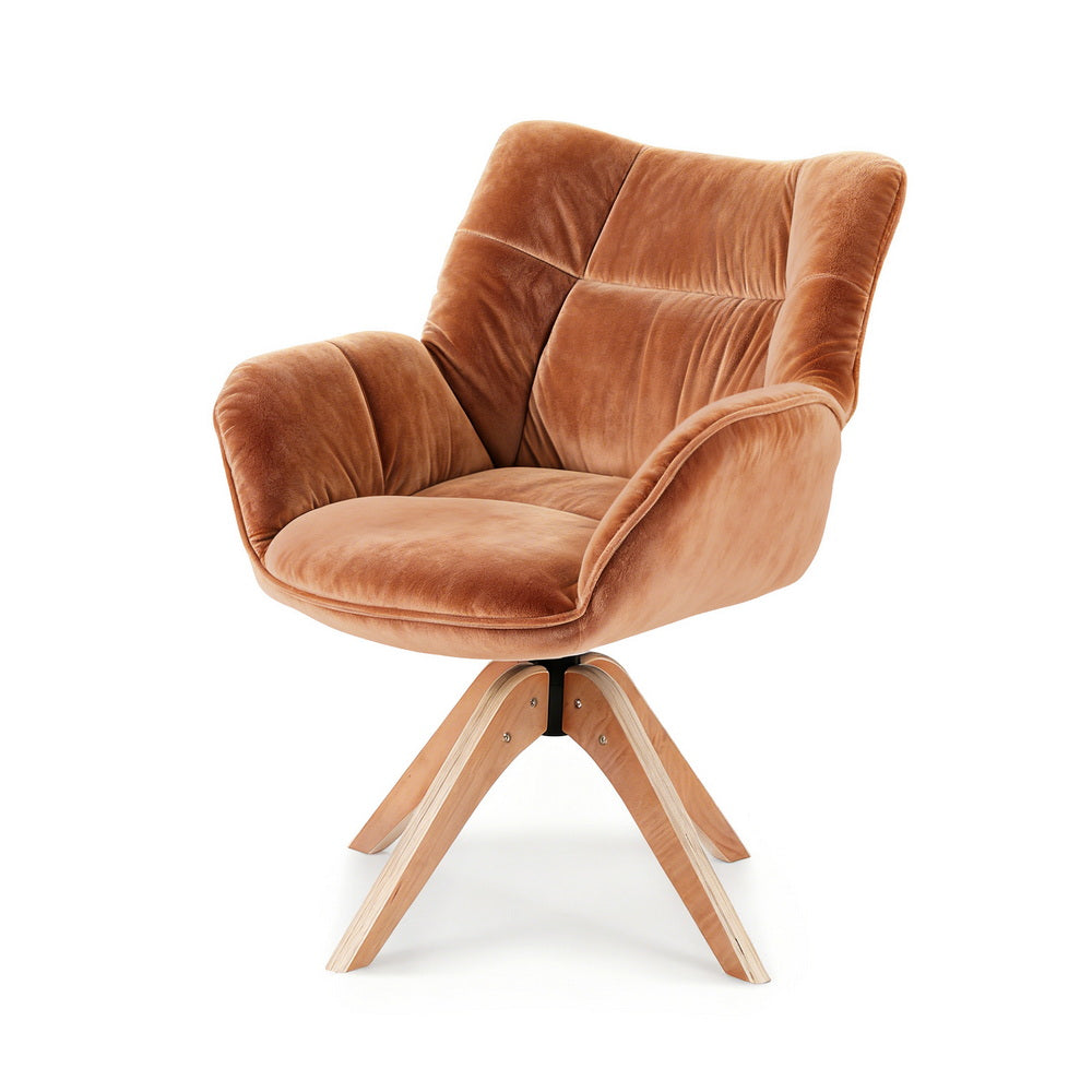 Swivel Armchair – Velvet Upholstery, Brown