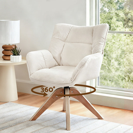 Swivel Armchair – Velvet Upholstery, White