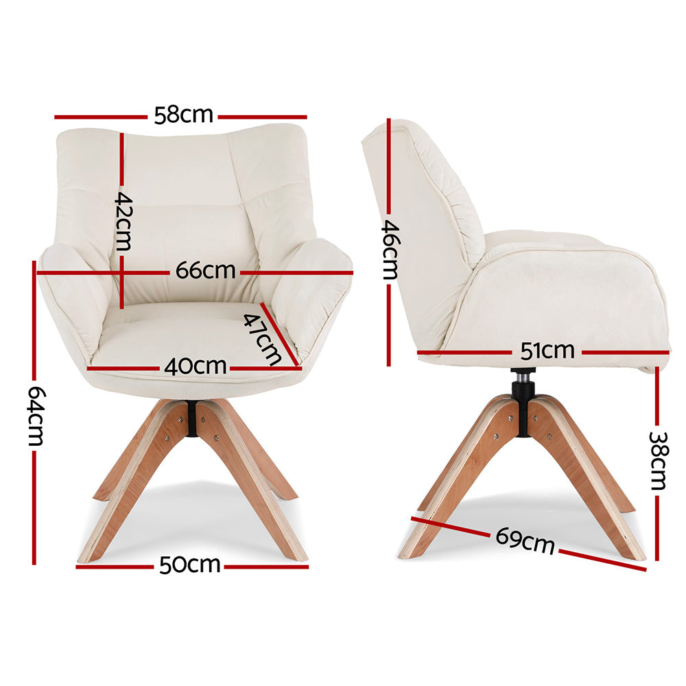 Swivel Armchair – Velvet Upholstery, White