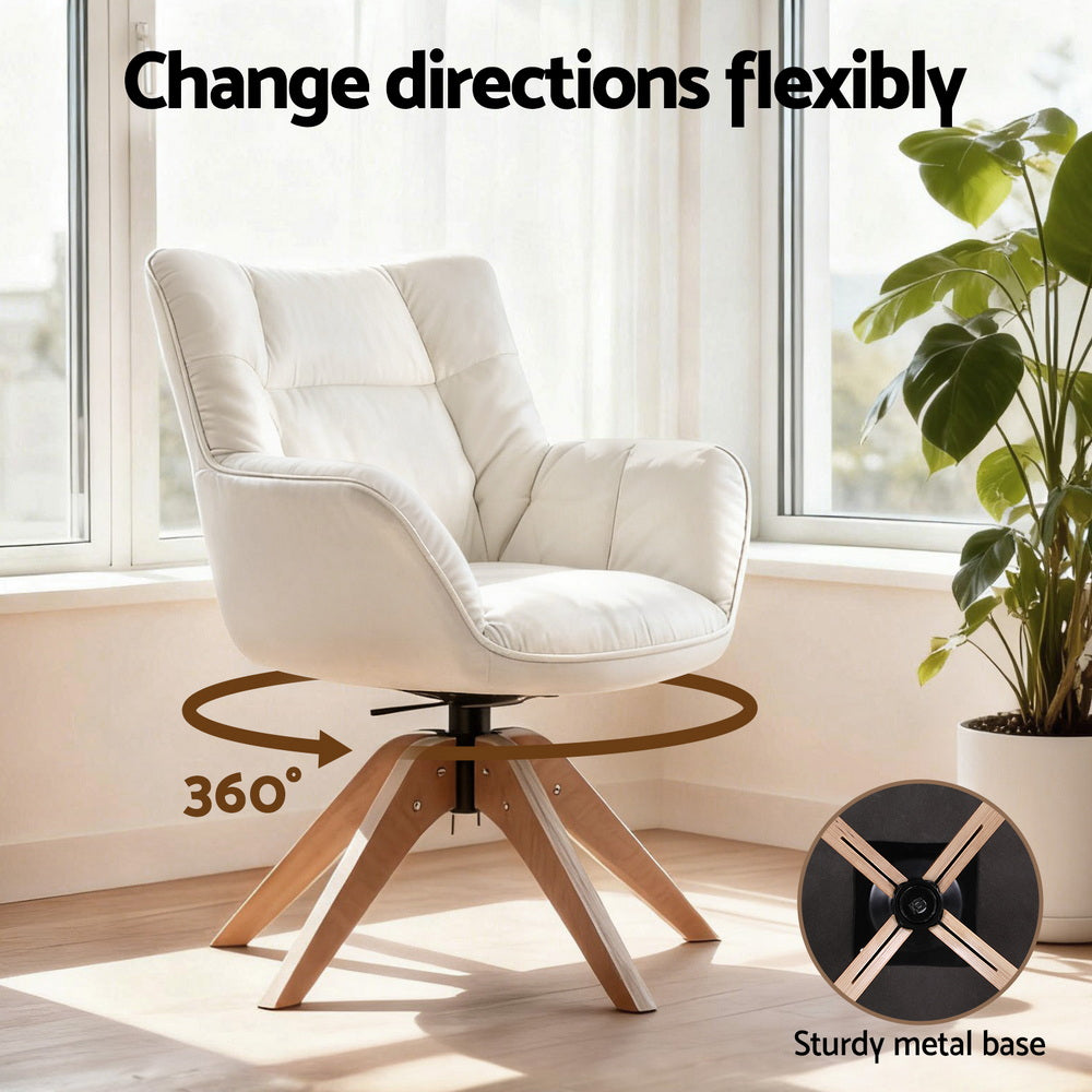 Swivel Armchair – Velvet Upholstery, White