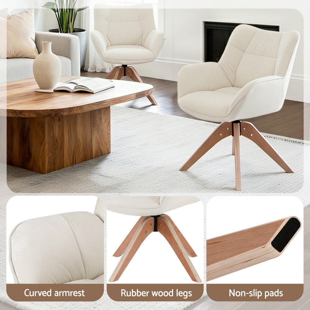 Swivel Armchair – Velvet Upholstery, White