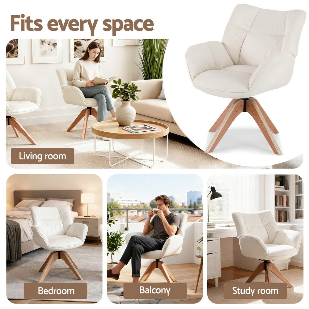 Swivel Armchair – Velvet Upholstery, White
