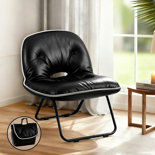 Foldable 2-in-1 Armchair – Portable Black Leather Lounge Chair