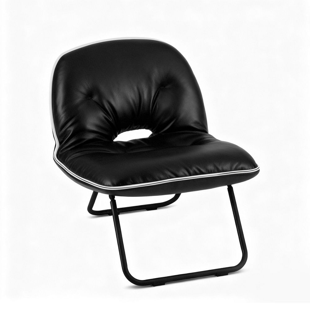 Foldable 2-in-1 Armchair – Portable Black Leather Lounge Chair