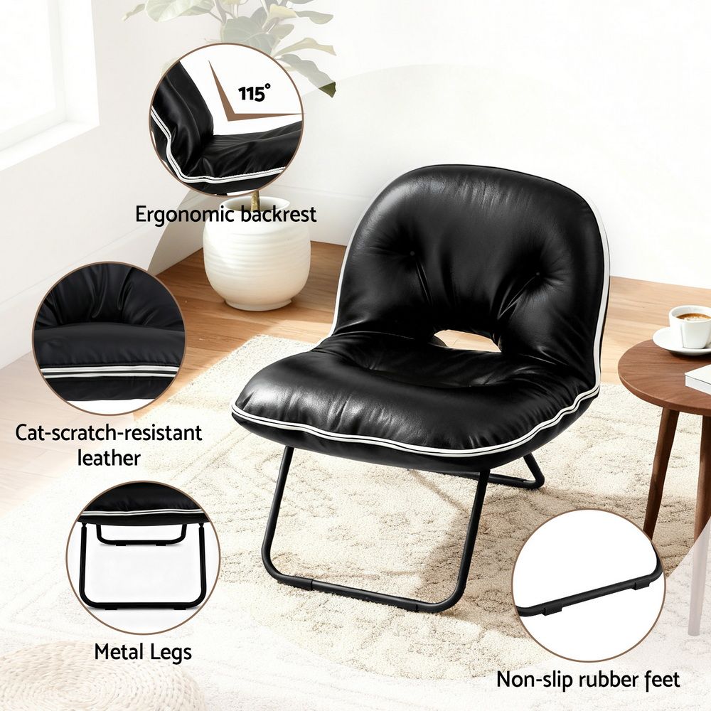 Foldable 2-in-1 Armchair – Portable Black Leather Lounge Chair